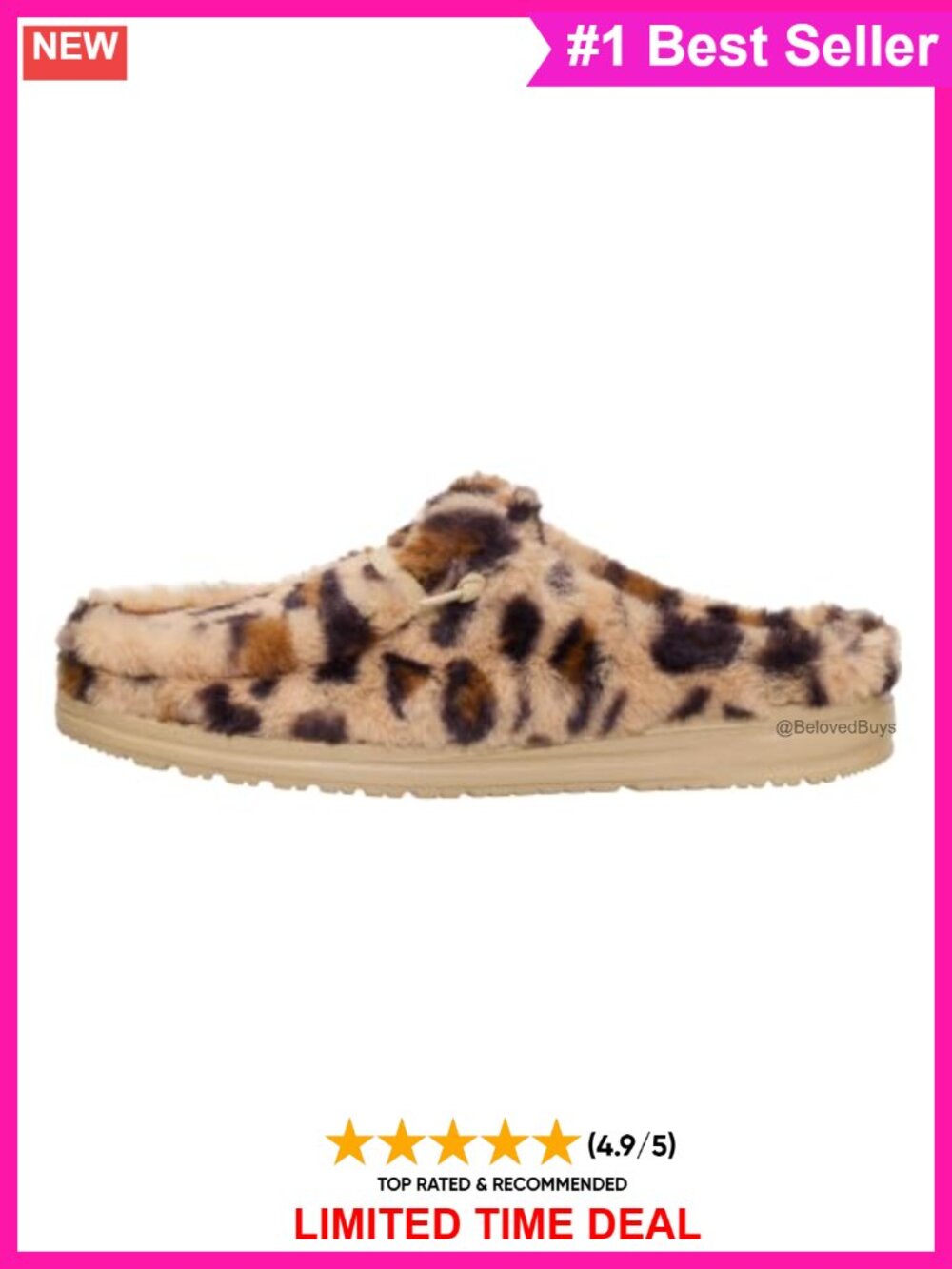Women's Leopard Print Sherpa Slip On Slipper with Removable Foam Insole